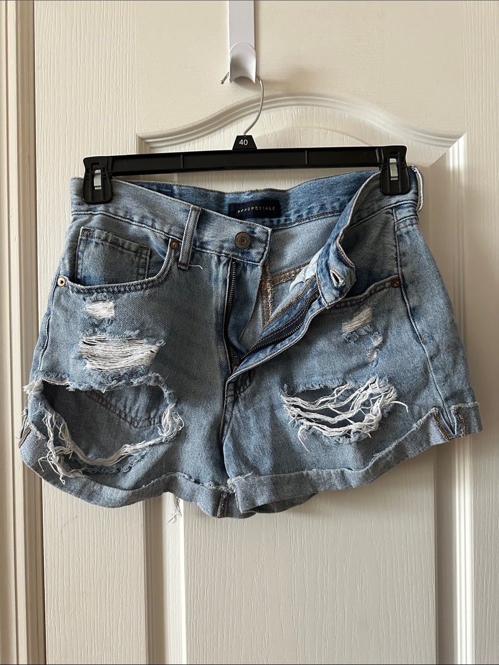 Aeropostale Women's Distressed Light Blue Denim Shorts